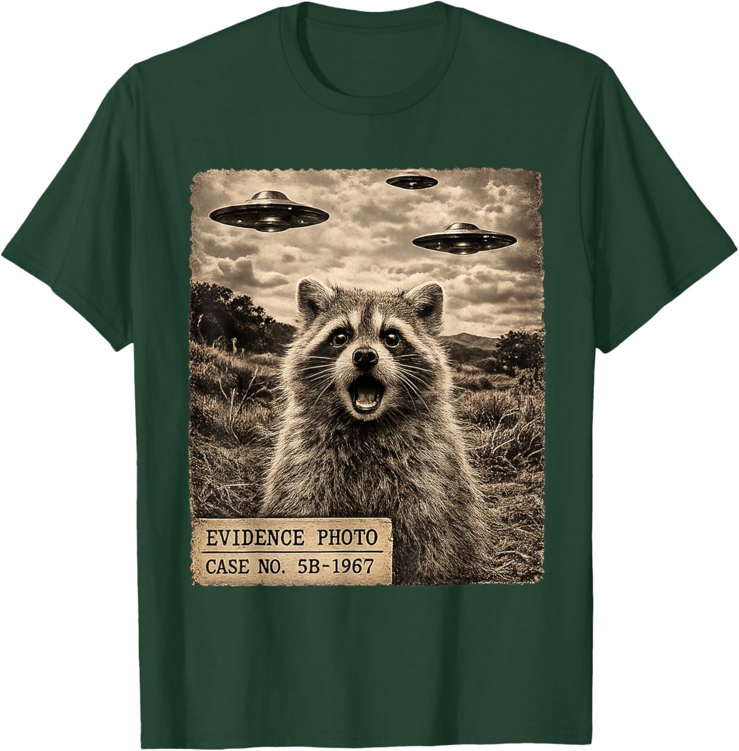 Funny Raccoon Alien UFO Evidence Photo Vintage T-Shirt - T-Shirt | Forest