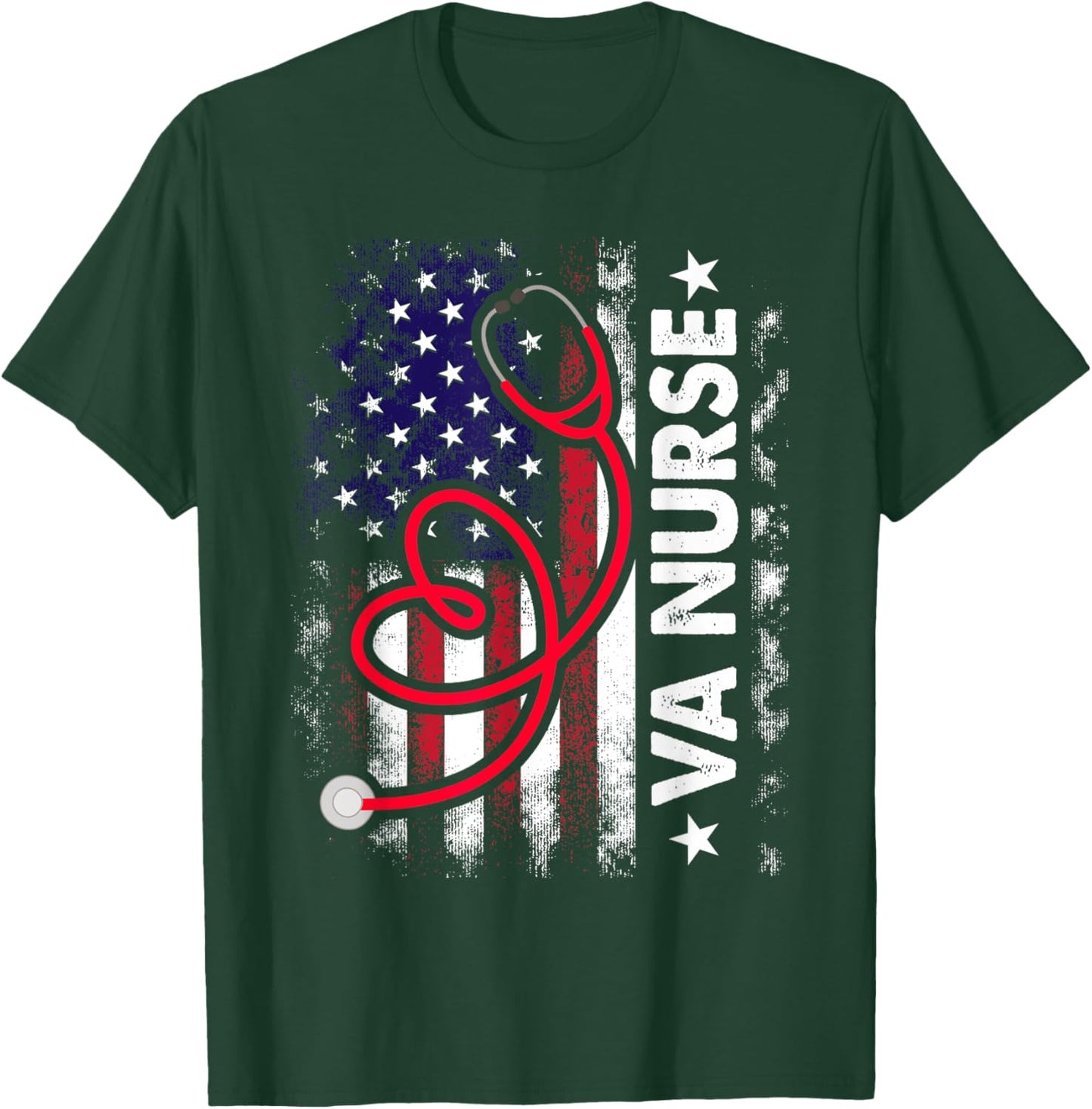 American Flag VA Nurse Patriotic 4th of July T-Shirt - T-Shirt | Forest