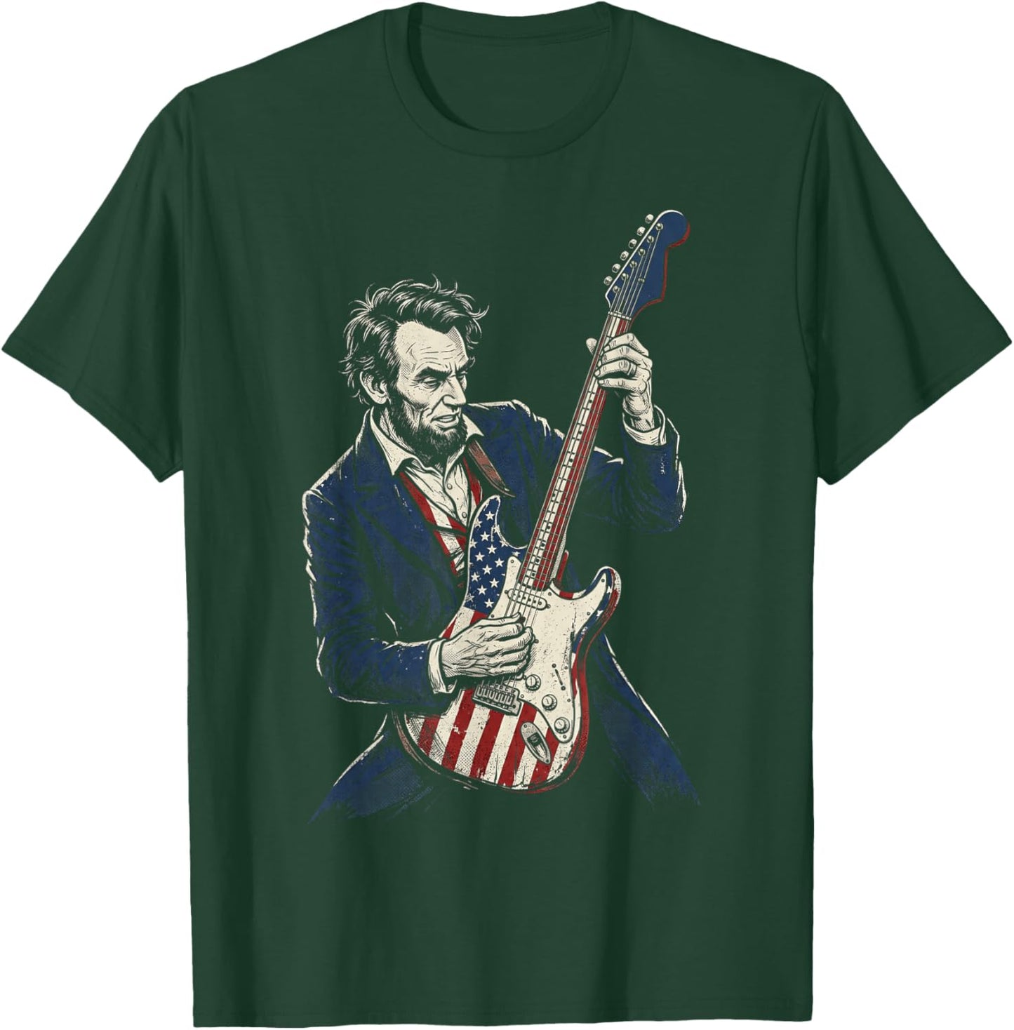 Abraham Lincoln Abe Lincoln Playing American Flag Guitar T-Shirt - T-Shirt | Forest
