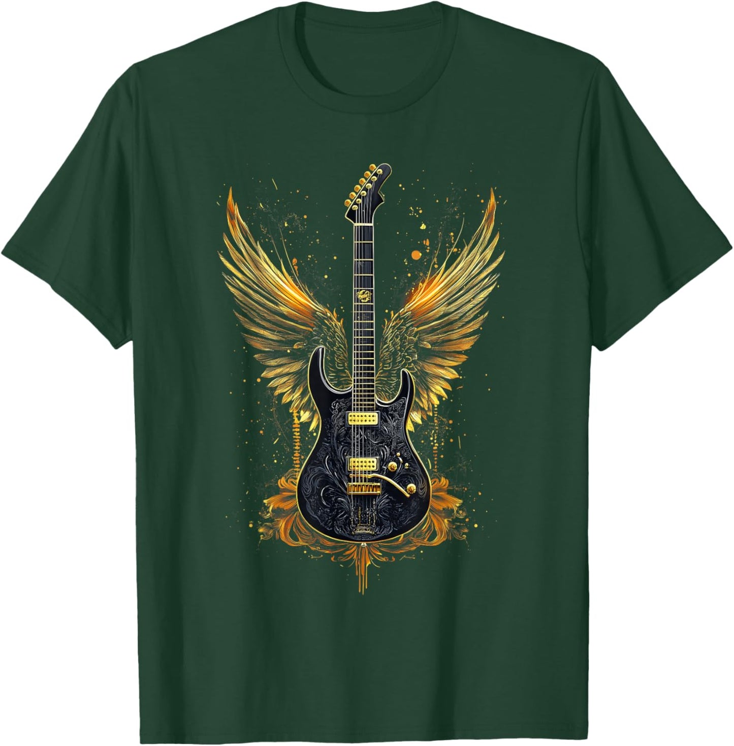 Rock & Roll Guitar With Wings Vintage Retro 80S Music T-Shirt - T-Shirt | Forest