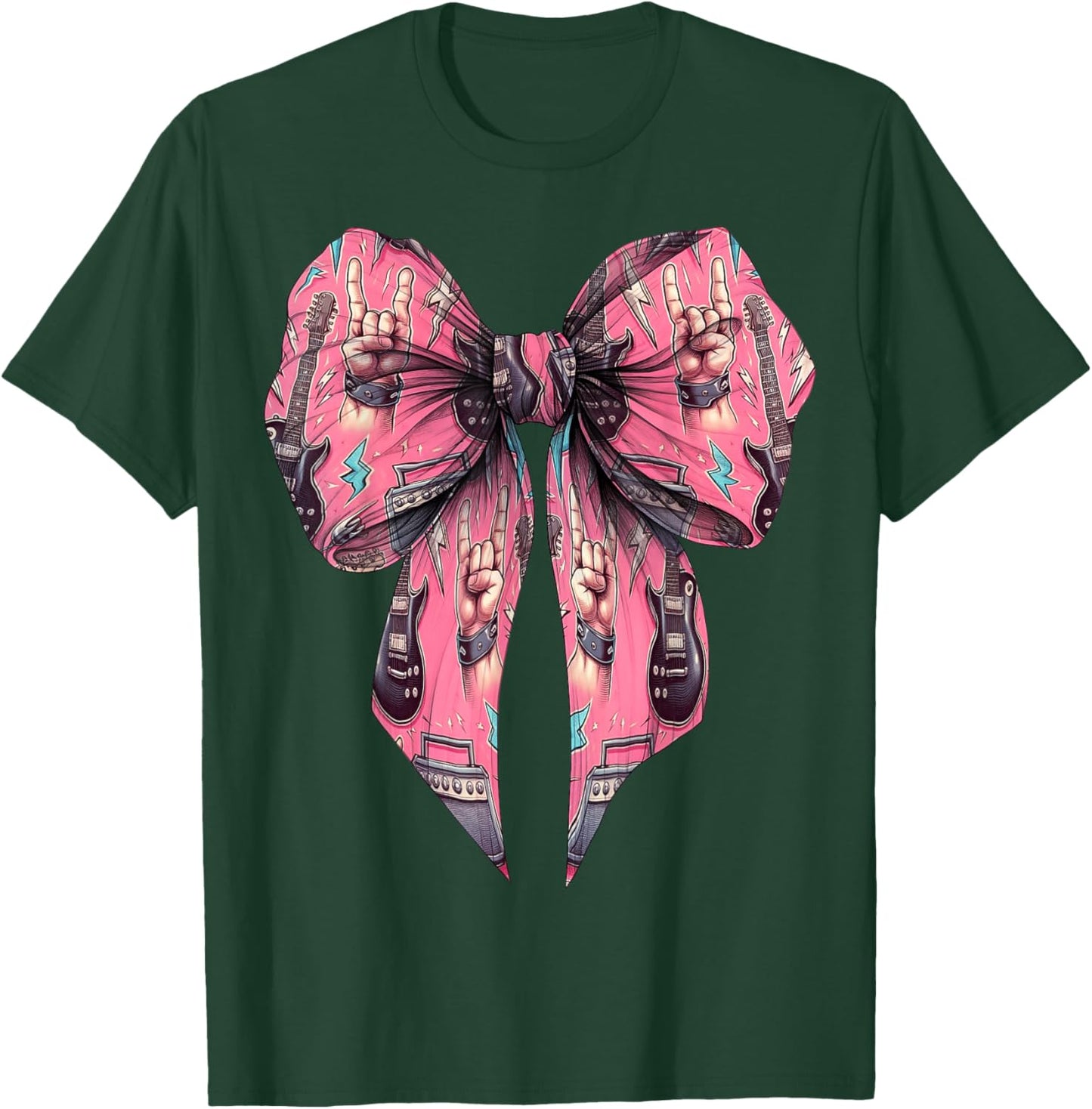 Coquette Bow Heavy Metal Rock Music Rock n Roll Pattern Girl T-Shirt - T-Shirt | Forest