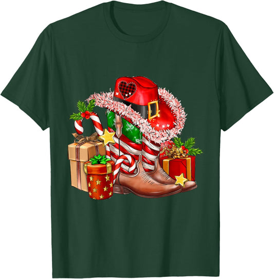 Merry Christmas Y'all Western Country Cowboy Boots T-Shirt - T-Shirt | Forest