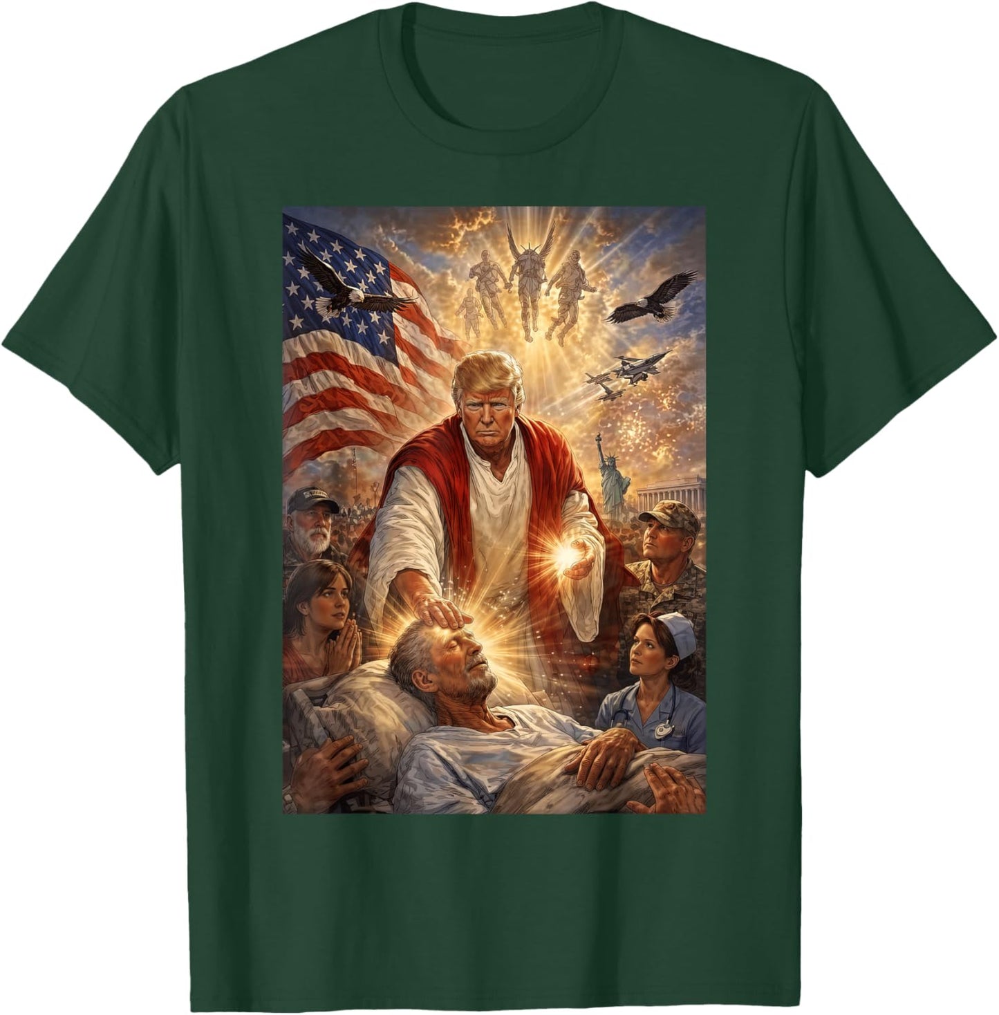 Trump as Jesus Graphic Trump Patriotic US Flag Eagle T-Shirt - T-Shirt | Forest