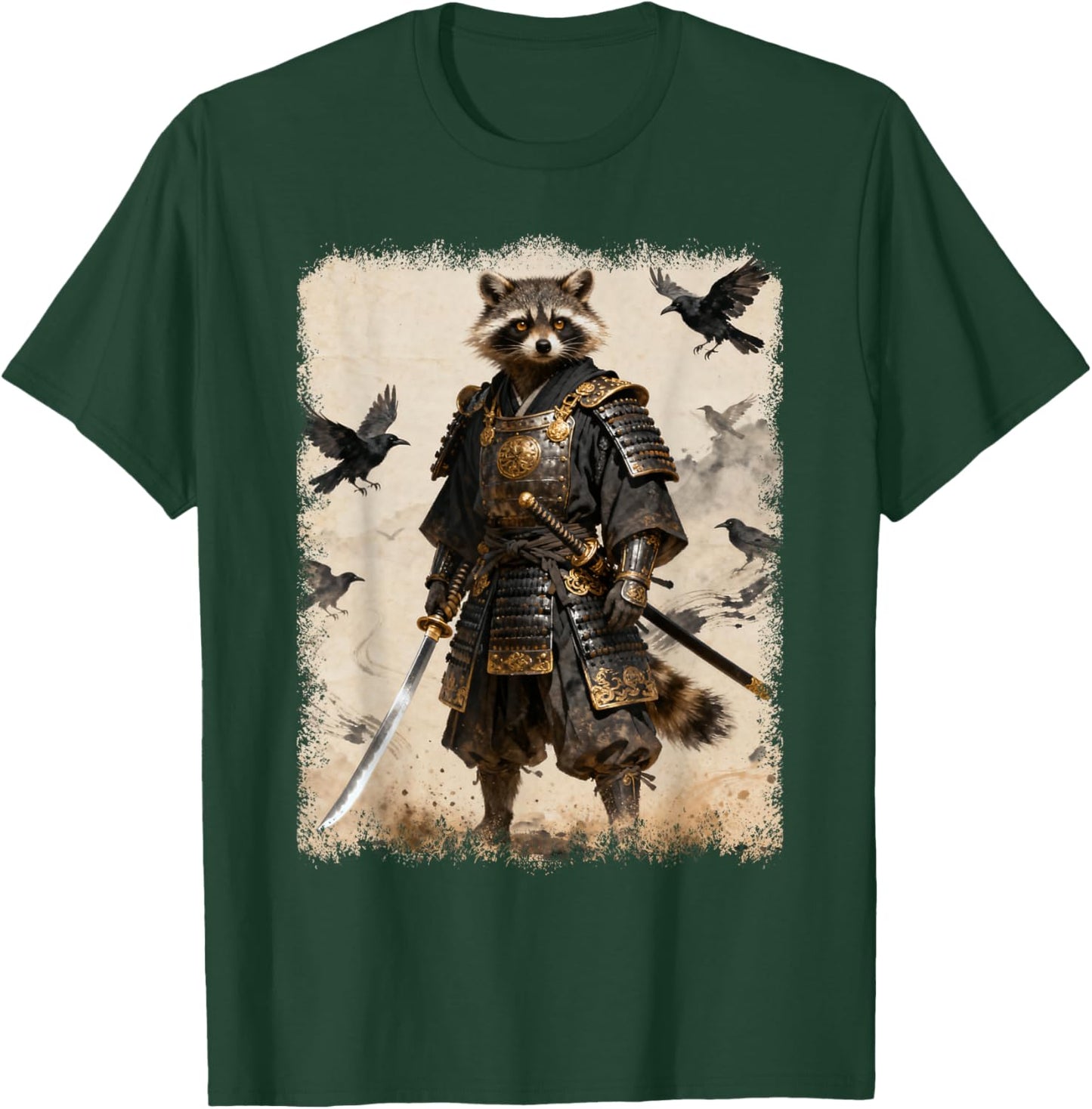 Samurai Raccoon, Anime Graphic , Japanese Warrior T-Shirt - T-Shirt | Forest