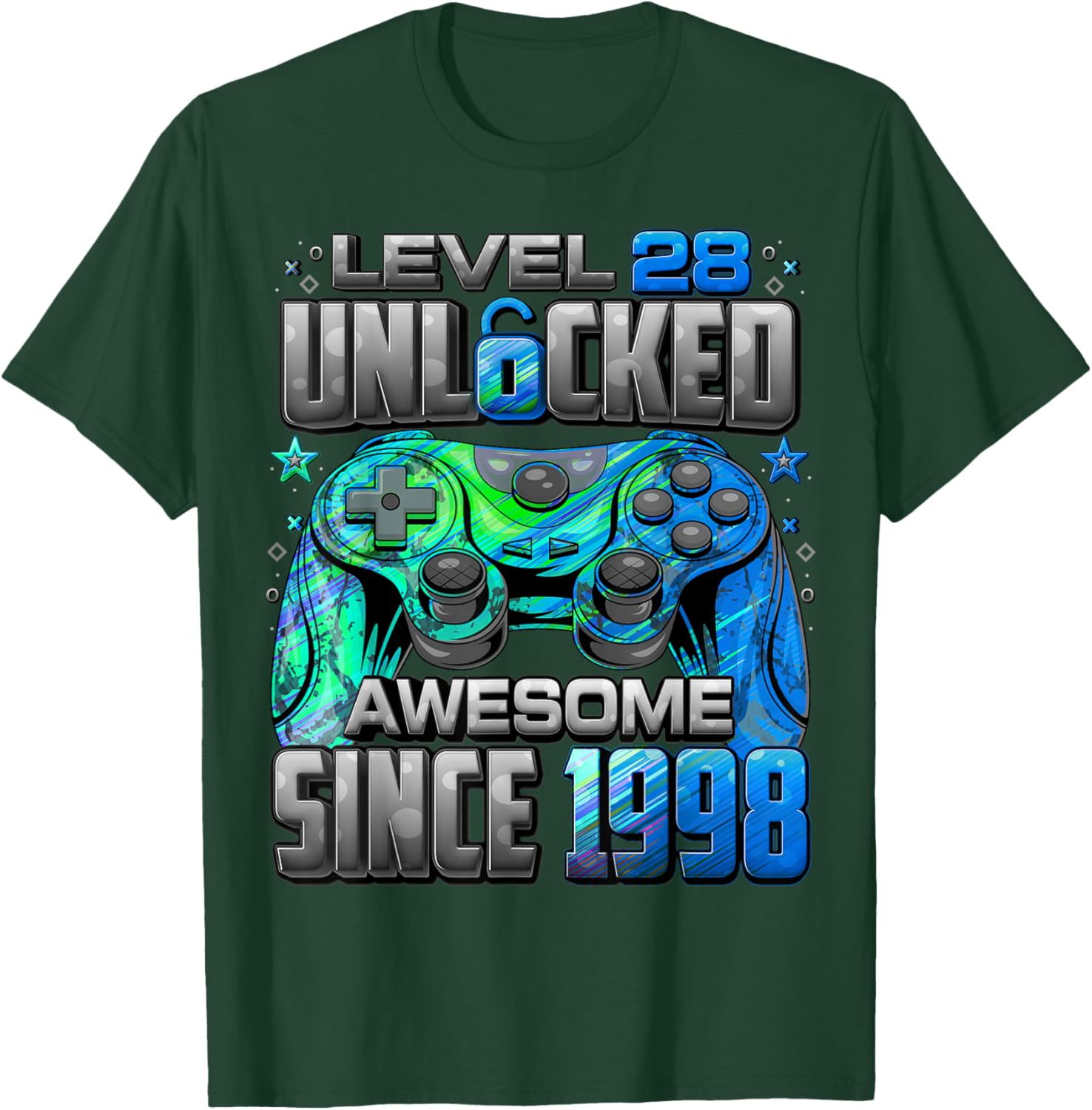 Level 28 Unlocked Awesome Since 1998 28th Birthday Gaming T-Shirt - T-Shirt | Forest