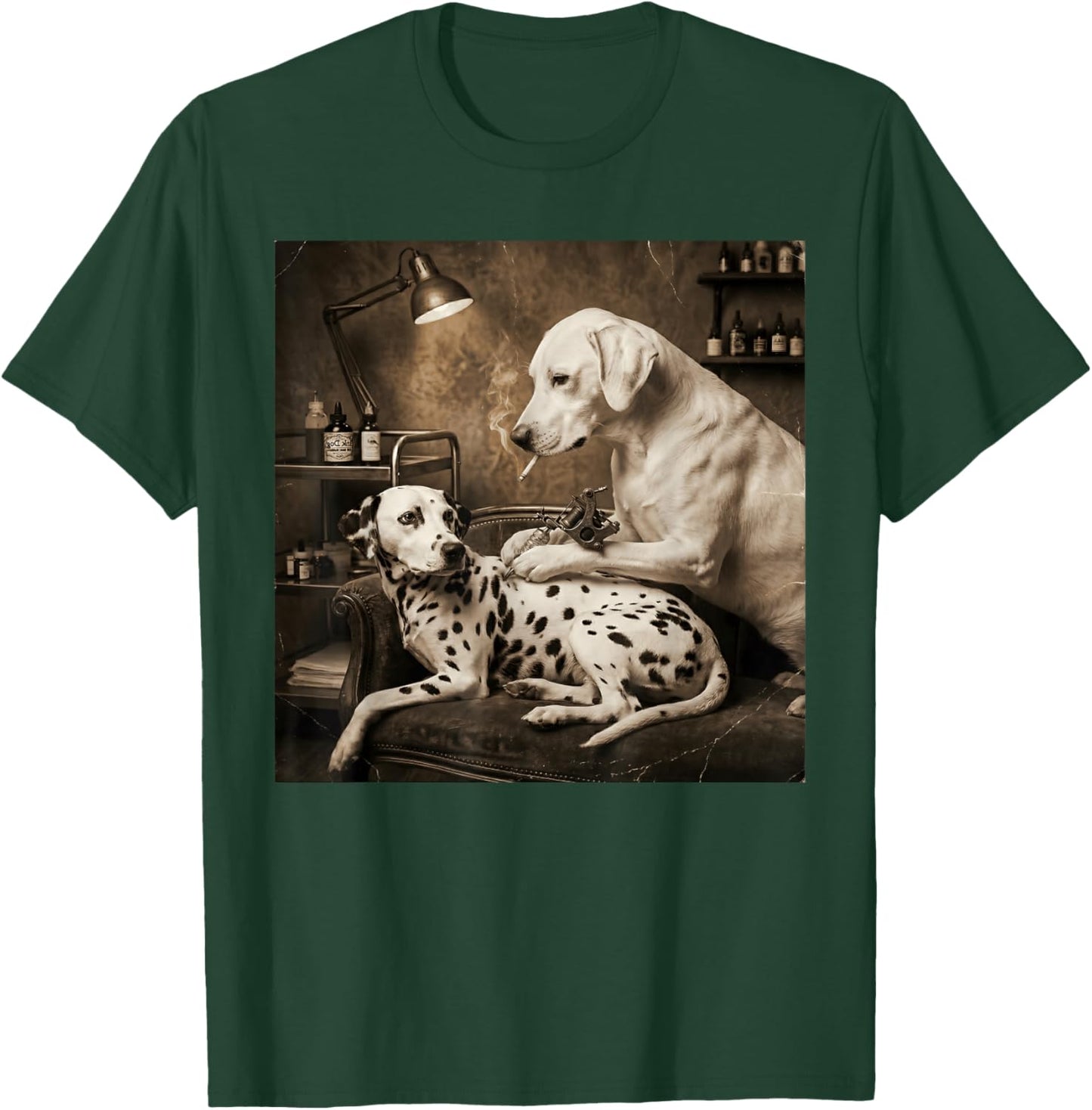 Retro Dalmatian Dog Smoking Tattoo Artist Funny Meme Graphic T-Shirt - T-Shirt | Forest