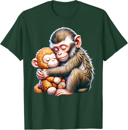 Cute Baby Monkey Named Punch Plush Hugging T-Shirt - T-Shirt | Forest