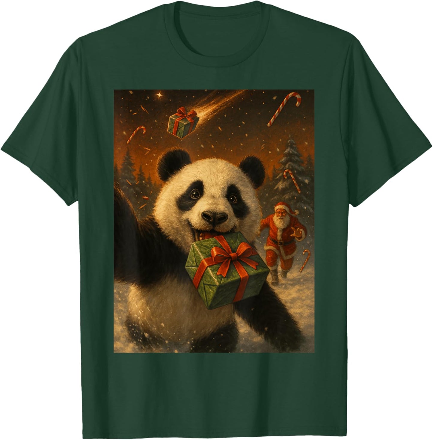 Panda Christmas Shirt - Funny Bear with Santa T-Shirt - T-Shirt | Forest