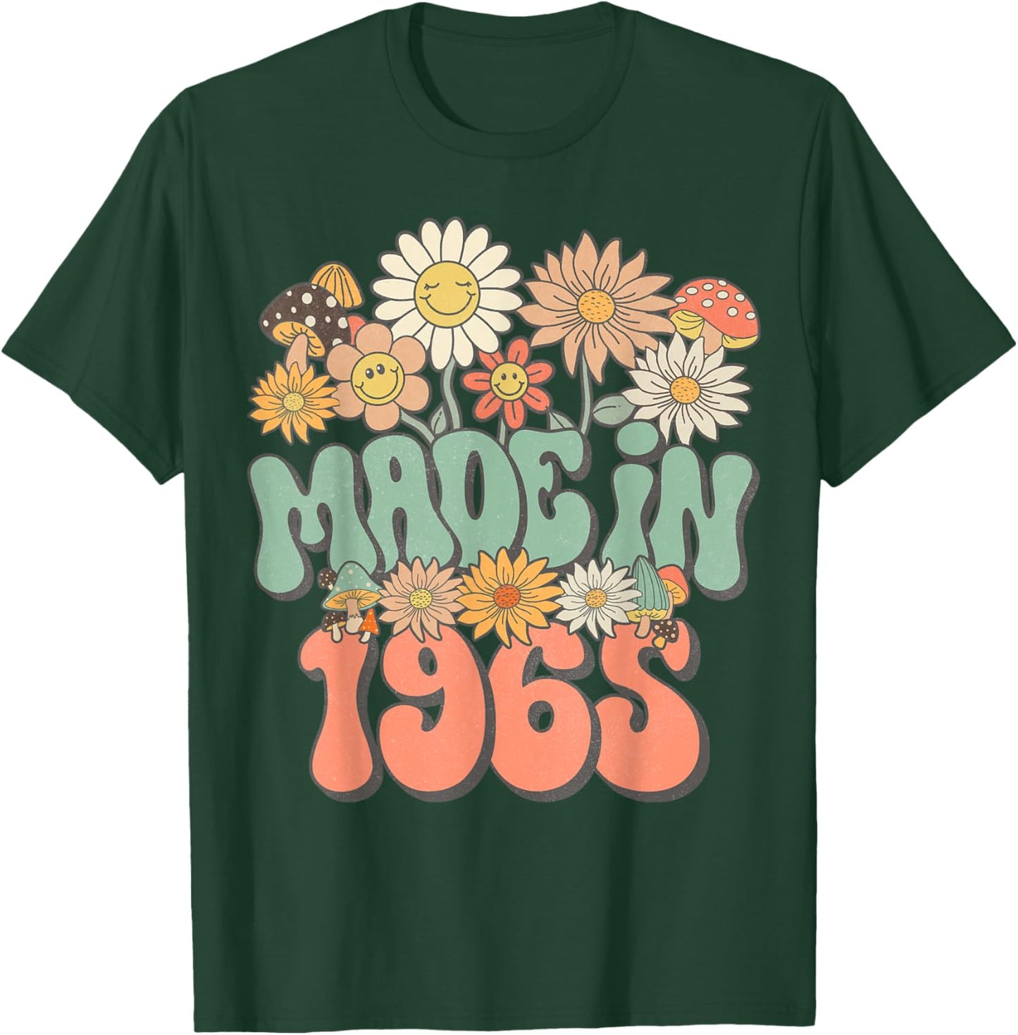 Retro Groovy Made In 1965 Floral Hippie Daisy 60th Birthday T-Shirt - T-Shirt | Forest