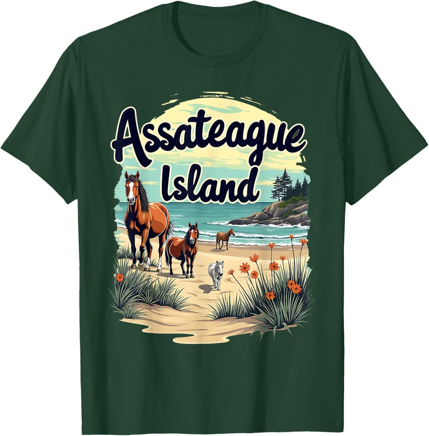 Scenic Wild Horses on Assateague Island Maryland T-Shirt - T-Shirt | Forest