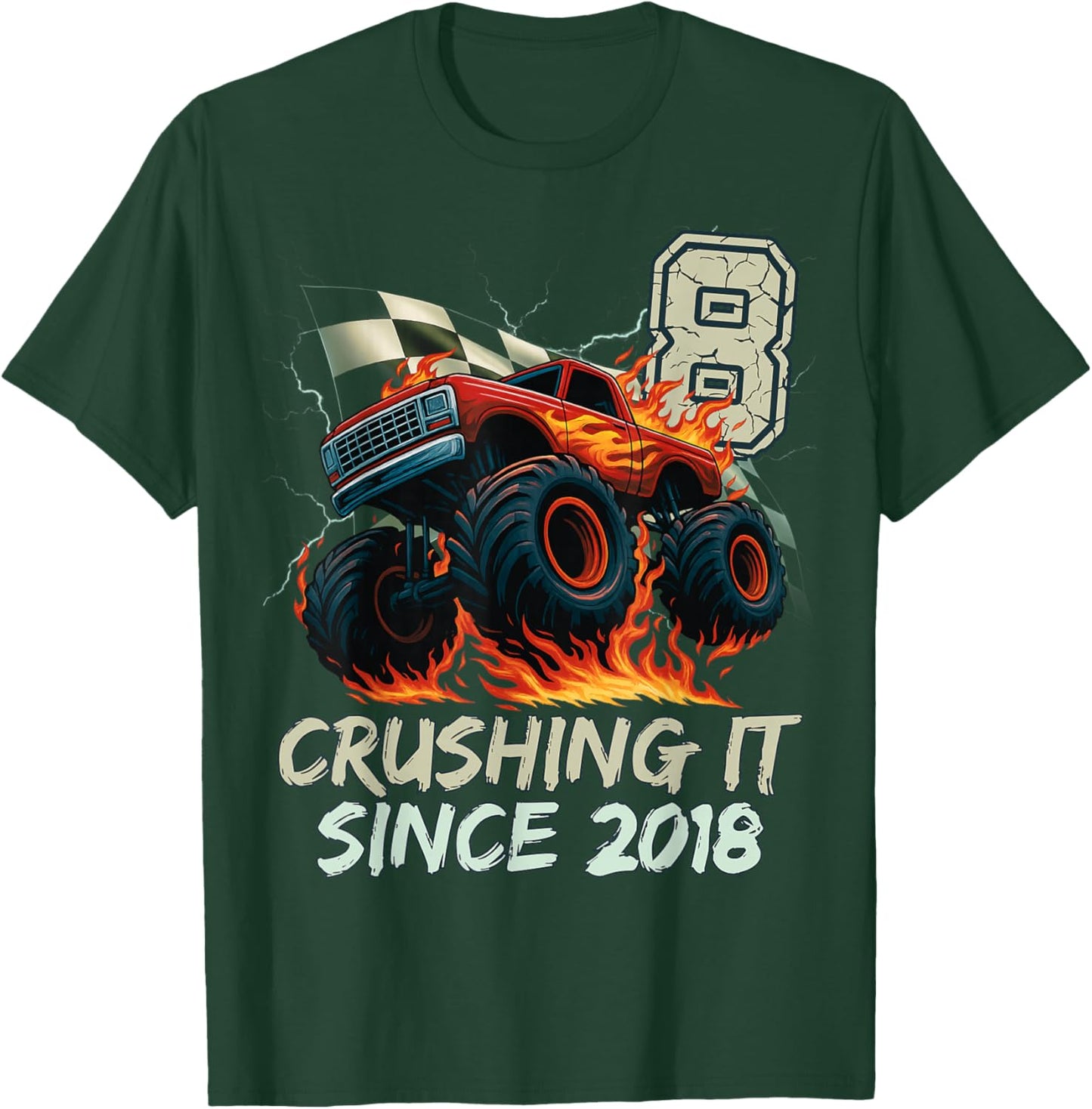 Birthday Monster Truck 8 Year Old Boys 8th Party Born 2018 T-Shirt - T-Shirt | Forest