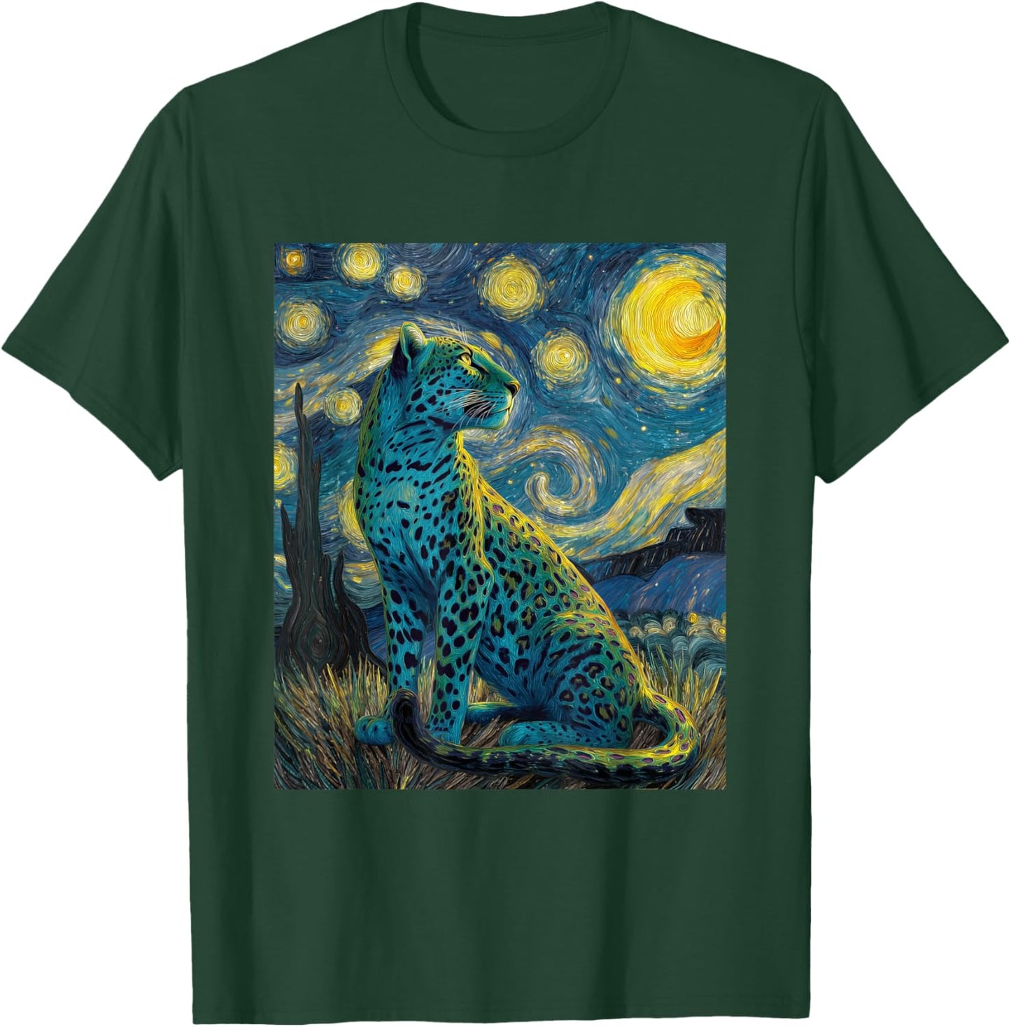 Leopard Cheetah Graphic Van Gogh Style Starry Night T-Shirt - T-Shirt | Forest
