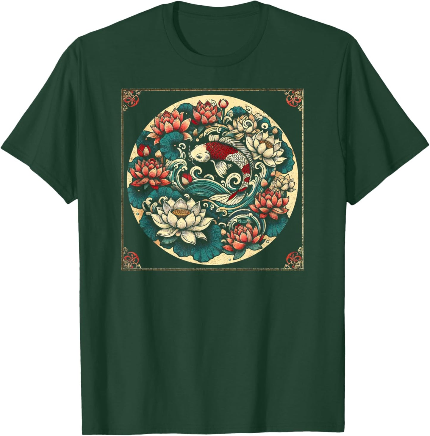 Japanese Koi Fish Lotus Design T-Shirt - T-Shirt | Forest