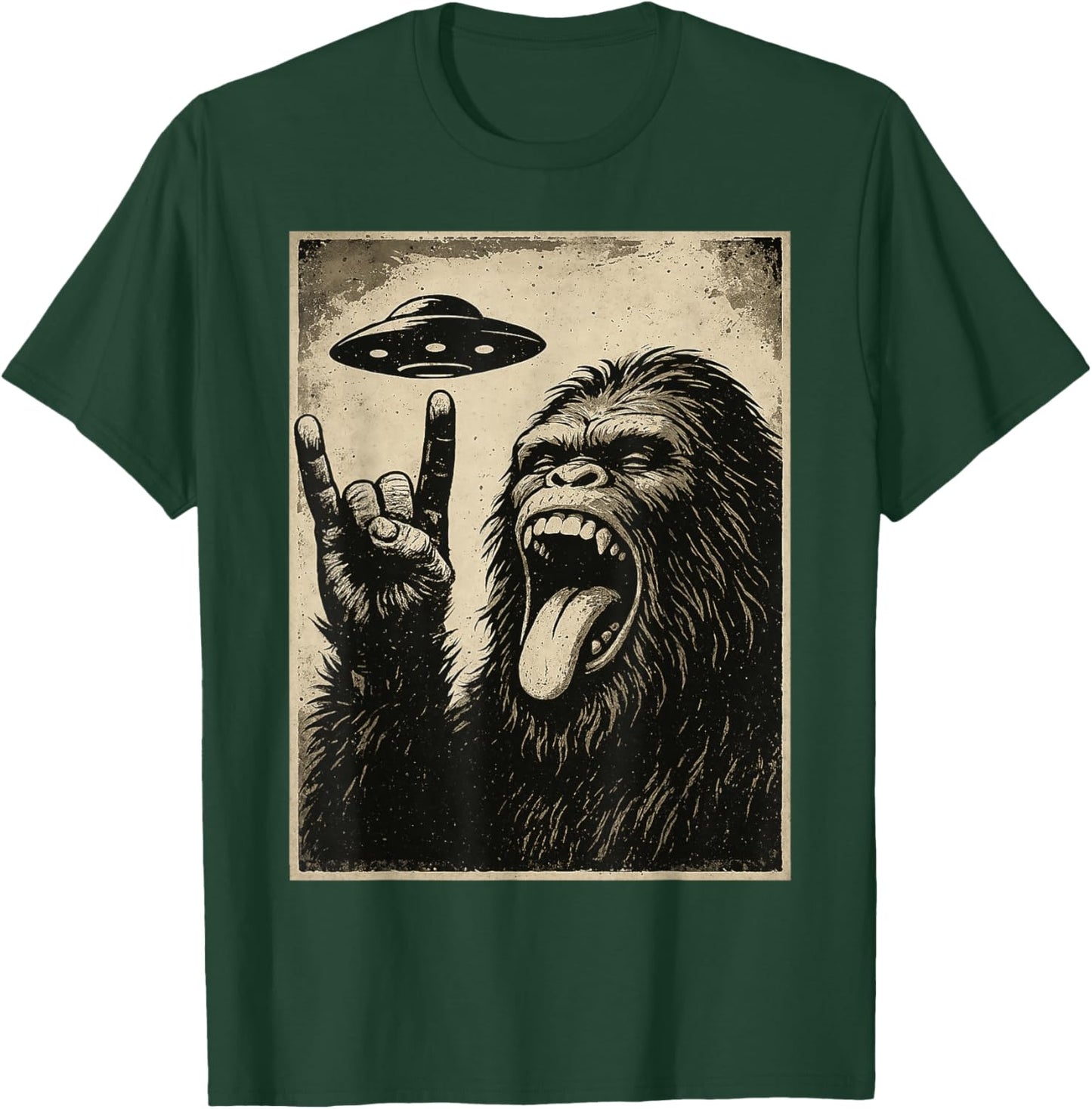 Bigfoot Rock Tongue UFO Selfie Sasquatch Rocker Boy Men Kids T-Shirt - T-Shirt | Forest