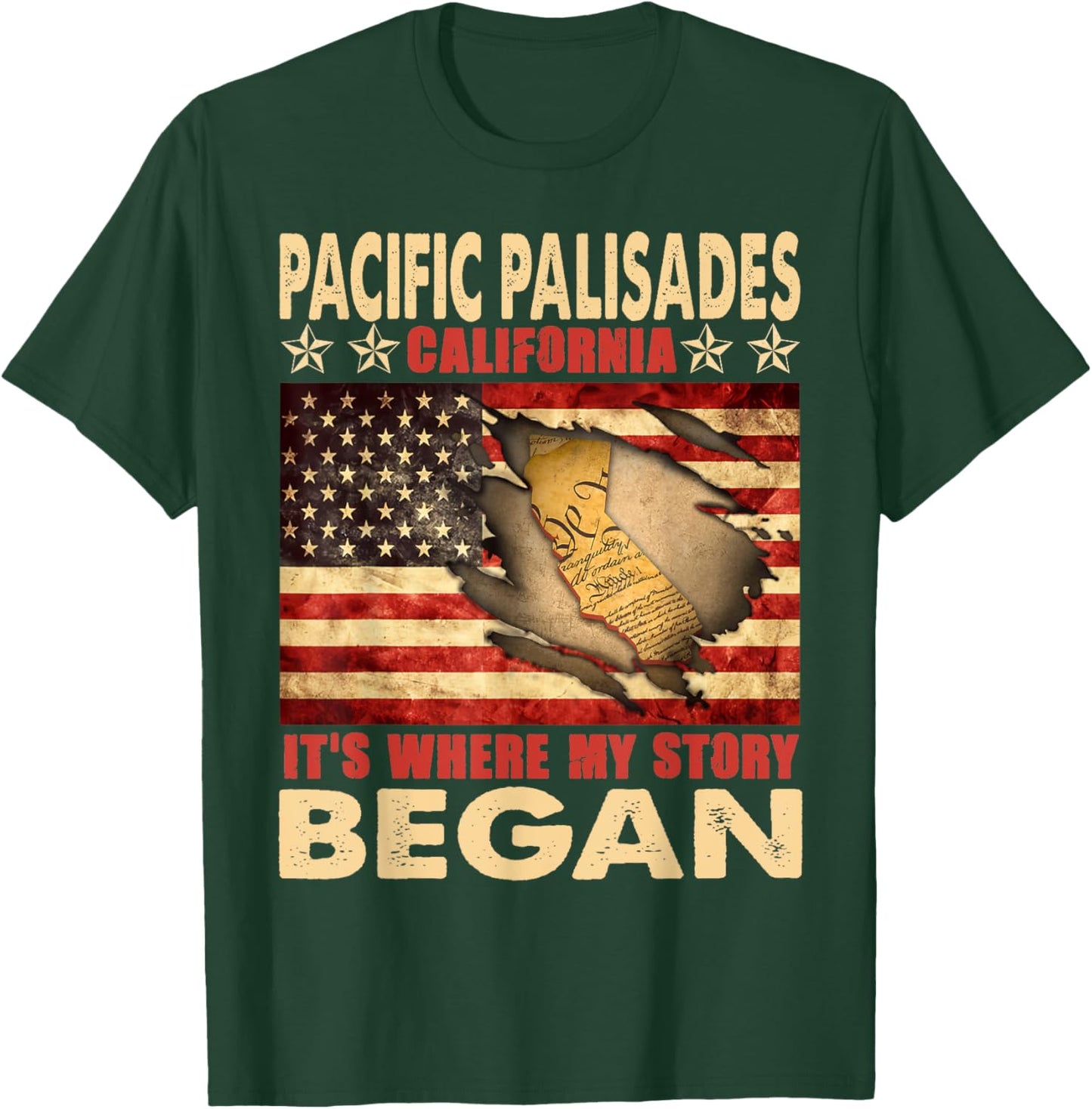 Pacific Palisades California USA Flag 4th Of July T-Shirt - T-Shirt | Forest