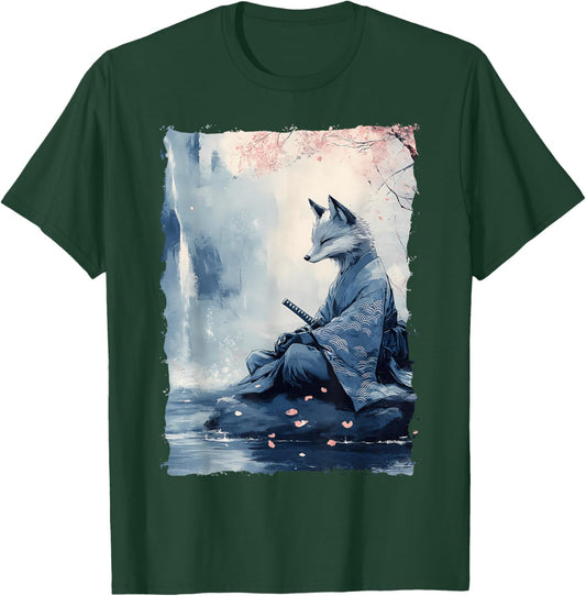 Kitsune Samurai Warrior Japan Myth Fox Spirit T-Shirt - T-Shirt | Forest