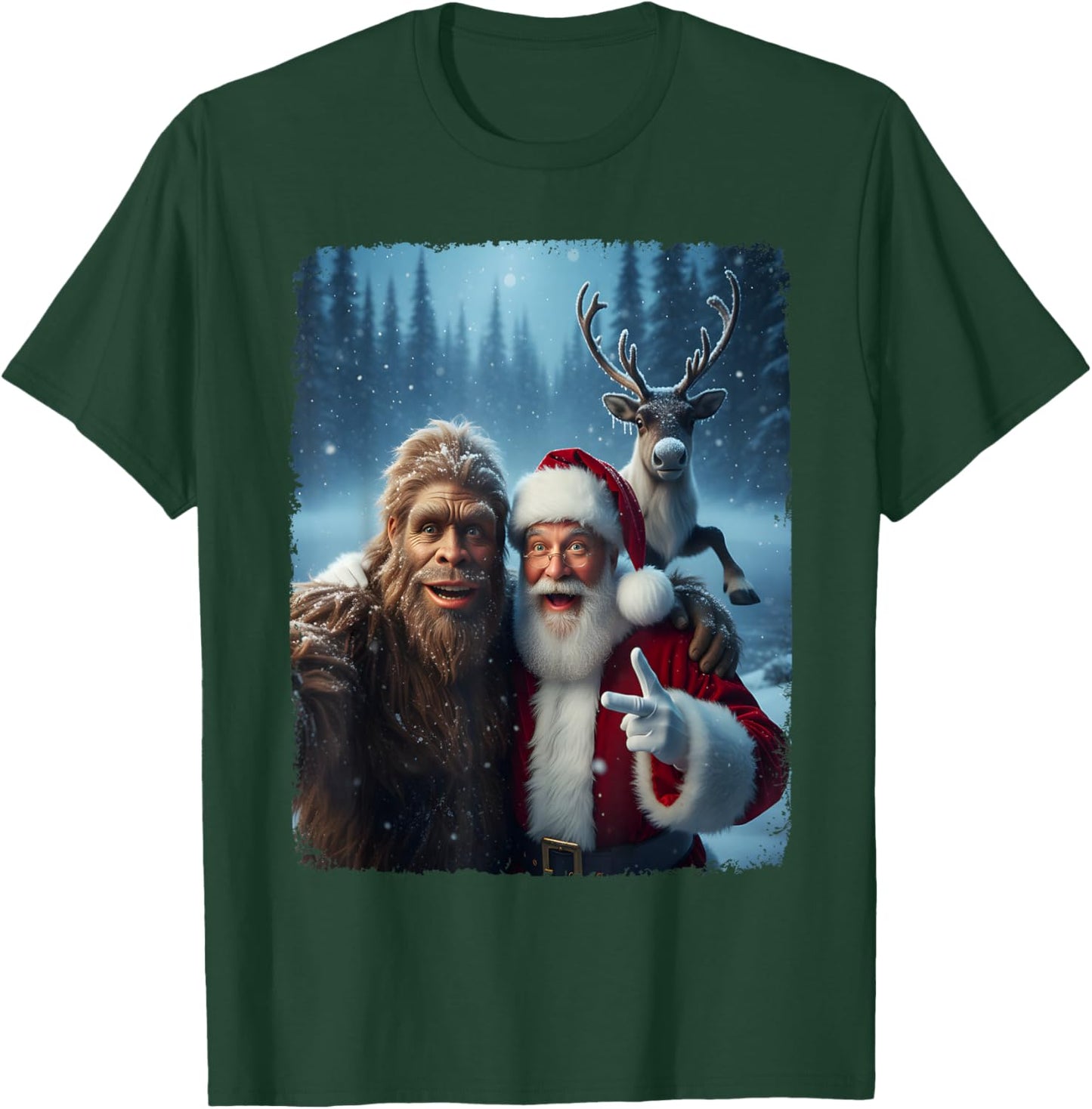 Santa Claus Bigfoot Selfie Top Xmas Meme Funny Christmas T-Shirt - T-Shirt | Forest