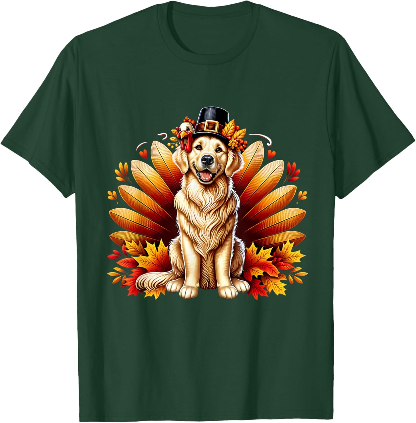 Fall Golden Retriever Thanksgiving Pilgrim Turkey Dog Autumn T-Shirt - T-Shirt | Forest