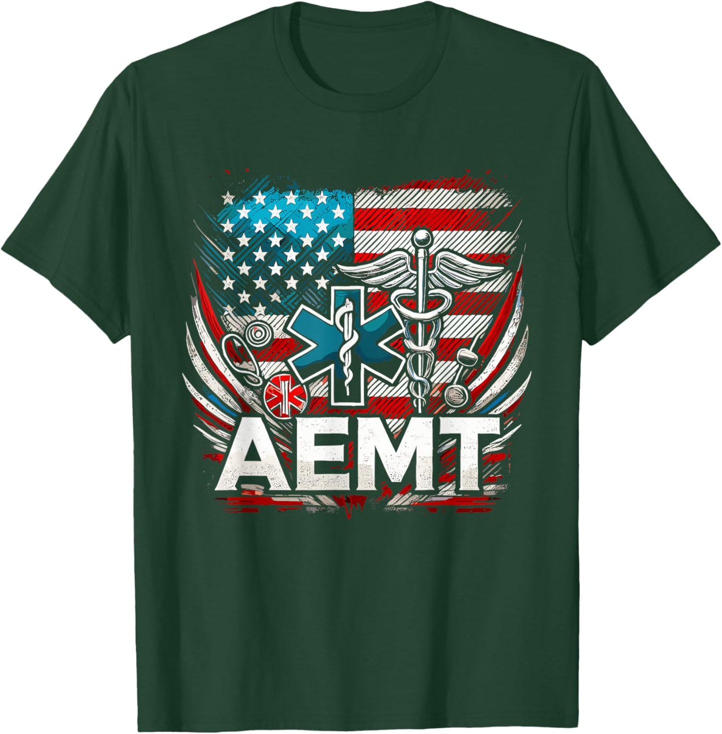 AEMT USA Flag Patriotic Medical Medical Technician T-Shirt - T-Shirt | Forest