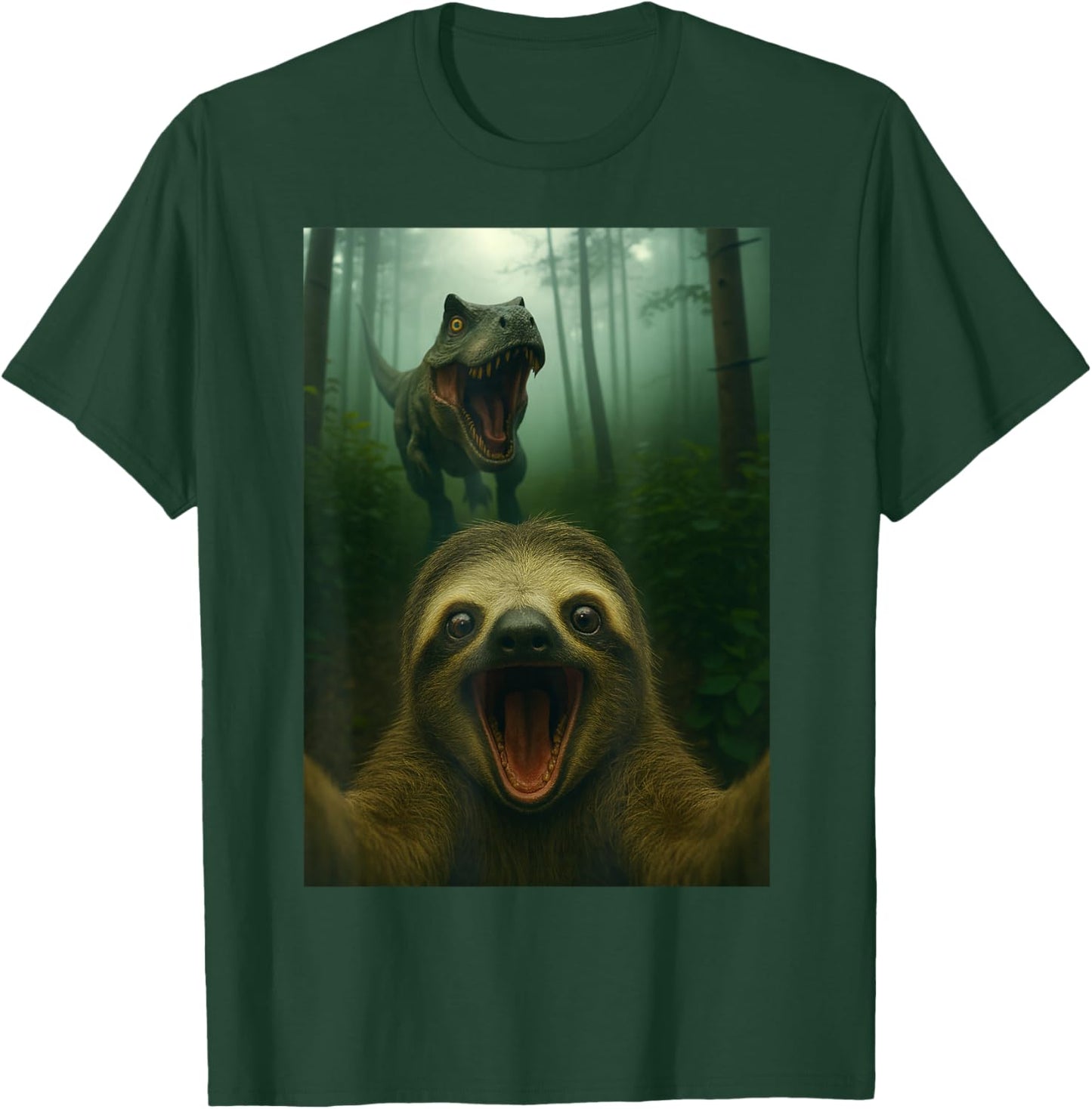 Funny Sloth Selfie with T-Rex Dinosaur Gifts Men Women Kid T-Shirt - T-Shirt | Forest