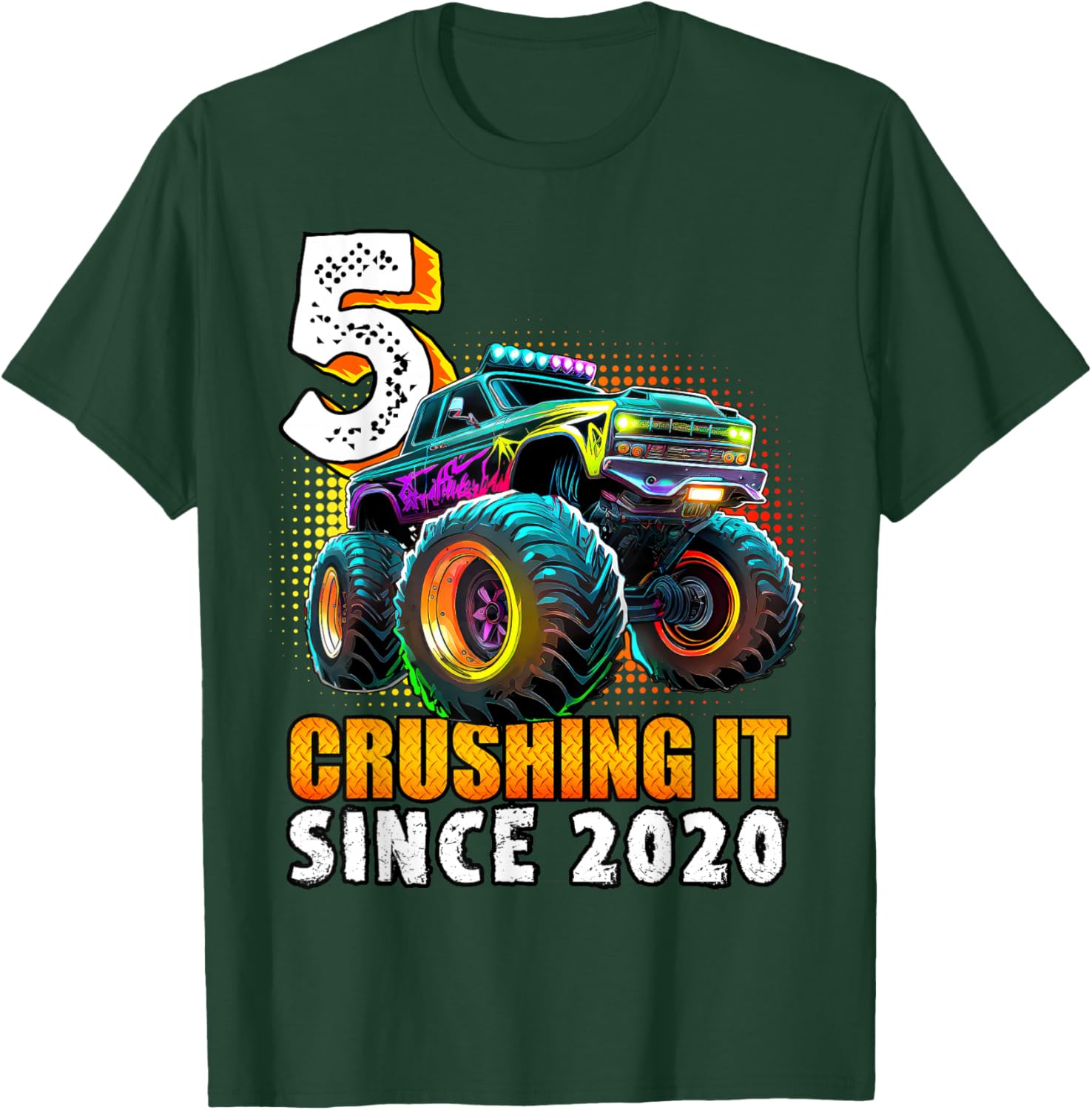 Birthday Monster Truck 5 year Old Boys 5th Party Born 2020 T-Shirt - T-Shirt | Forest
