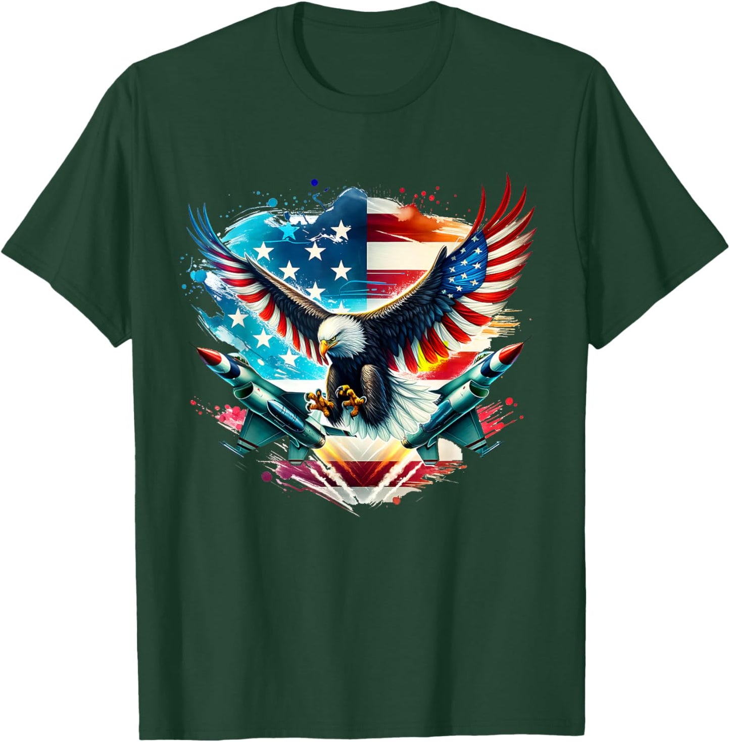Boys 4th Of July American Bald Eagle USA Flag Fighter Jet T-Shirt - T-Shirt | Forest