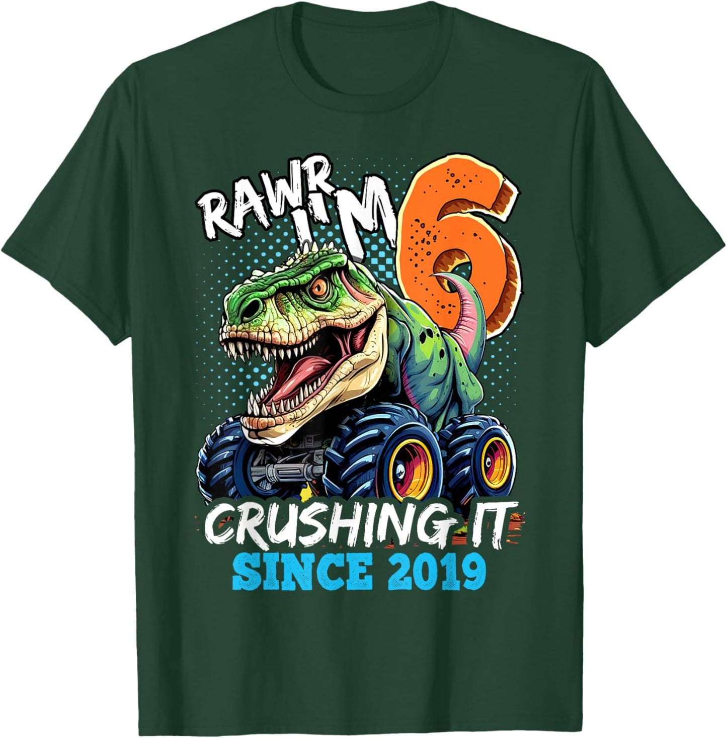 6th Birthday Monster Truck Dinosaur Party Boys Rawr I'm 6 T-Shirt - T-Shirt | Forest