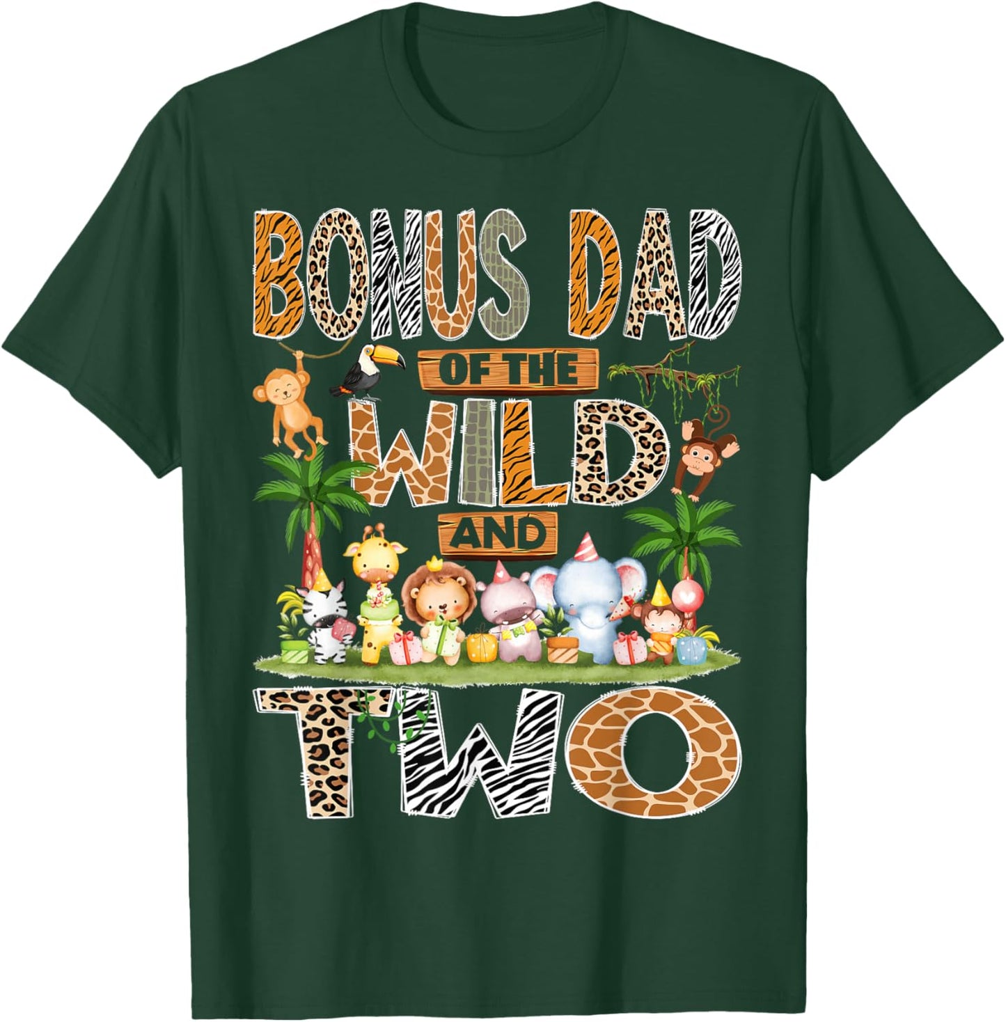 Bonus Dad of The Wild & Two 2nd Birthday Boy Safari Jungle T-Shirt - T-Shirt | Forest
