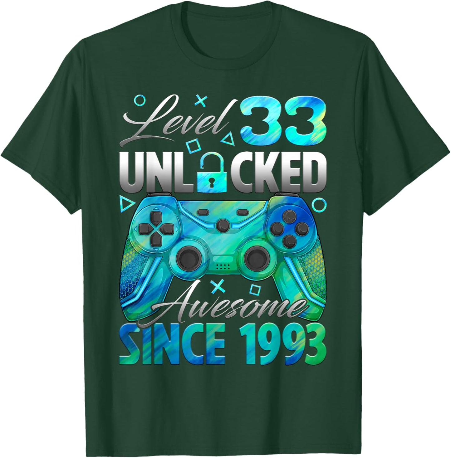 Level 33 Unlocked Awesome Since 1993 33rd Birthday Gamer T-Shirt - T-Shirt | Forest