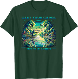 Cast Your Cares On The Lord, Great Men Christian Fisherman T-Shirt - T-Shirt | Forest