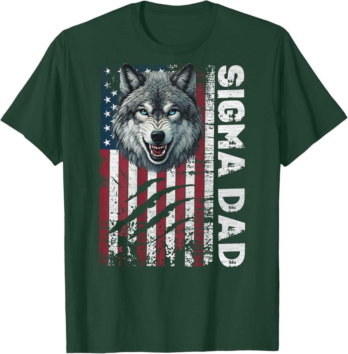 Sigma Dad Wolf Patriotic American Flag Sigma Male Meme T-Shirt - T-Shirt | Forest