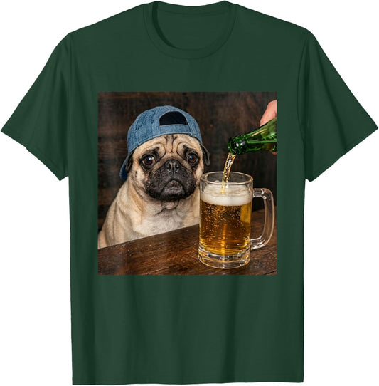 Pug Drinking Beer Funny Pug Dog Meme T-Shirt - T-Shirt | Forest