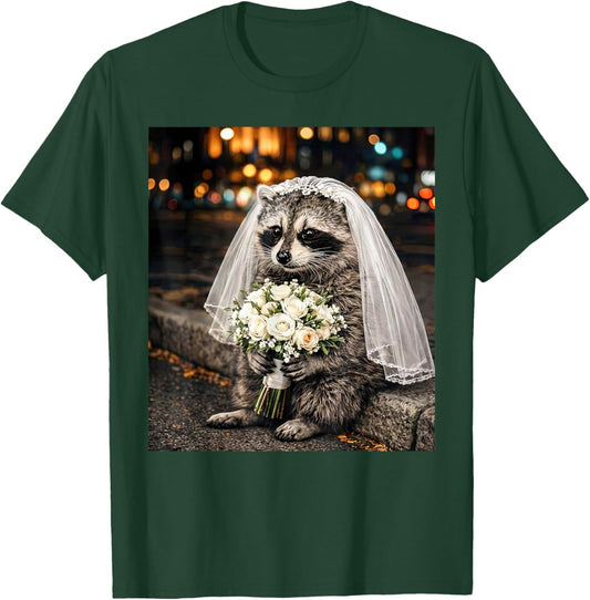 Feral Raccoon Bride Engaged Funny Bachelorette Selfie Meme T-Shirt - T-Shirt | Forest