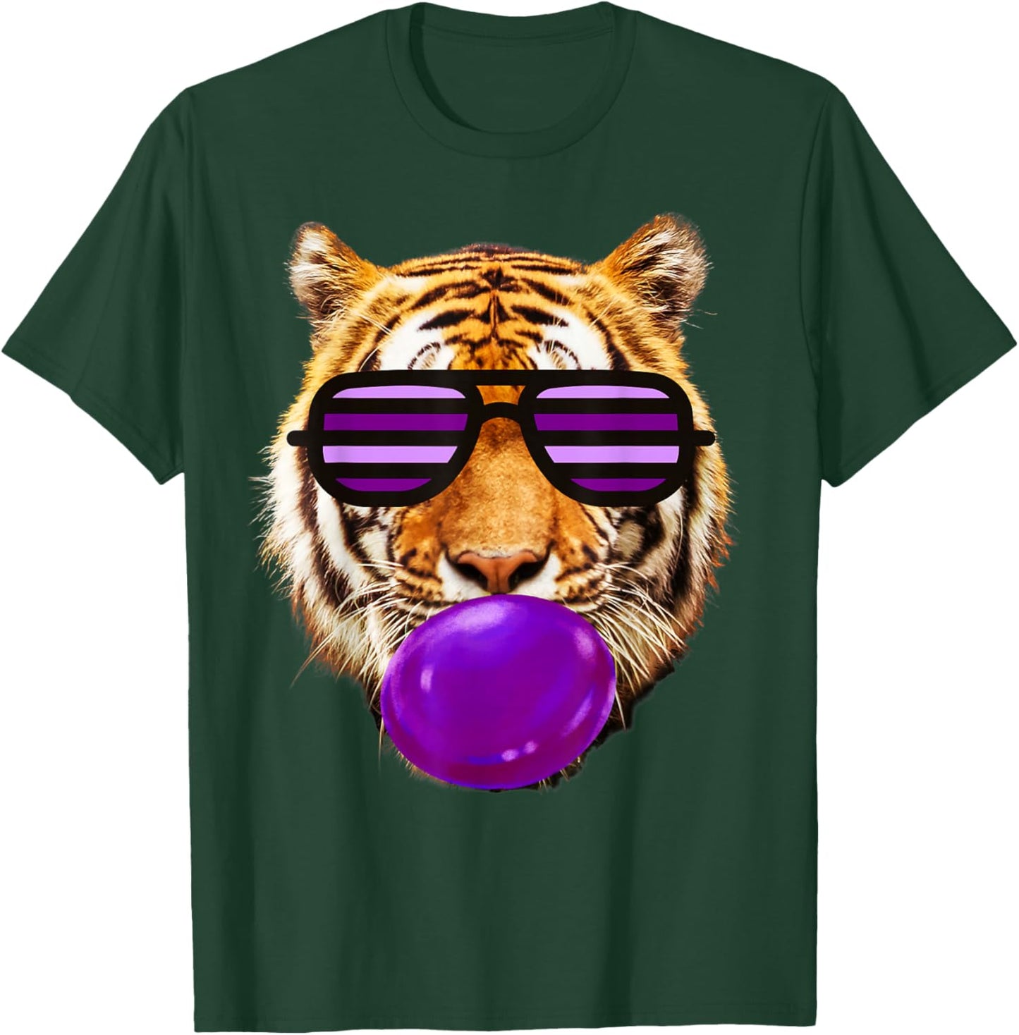 Purple bubble Gum tiger Stripe Cute Tiger with sunglasses T-Shirt - T-Shirt | Forest