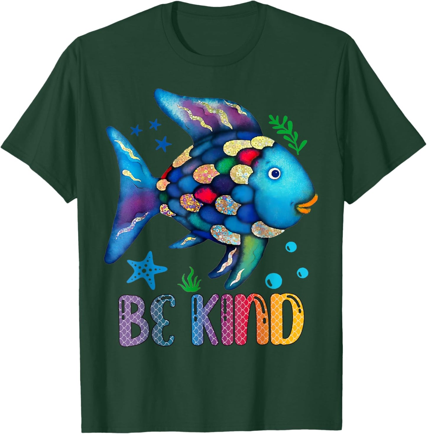 Kids Be Kind Rainbow Scale Fish Teacher Reading Book T-Shirt - T-Shirt | Forest