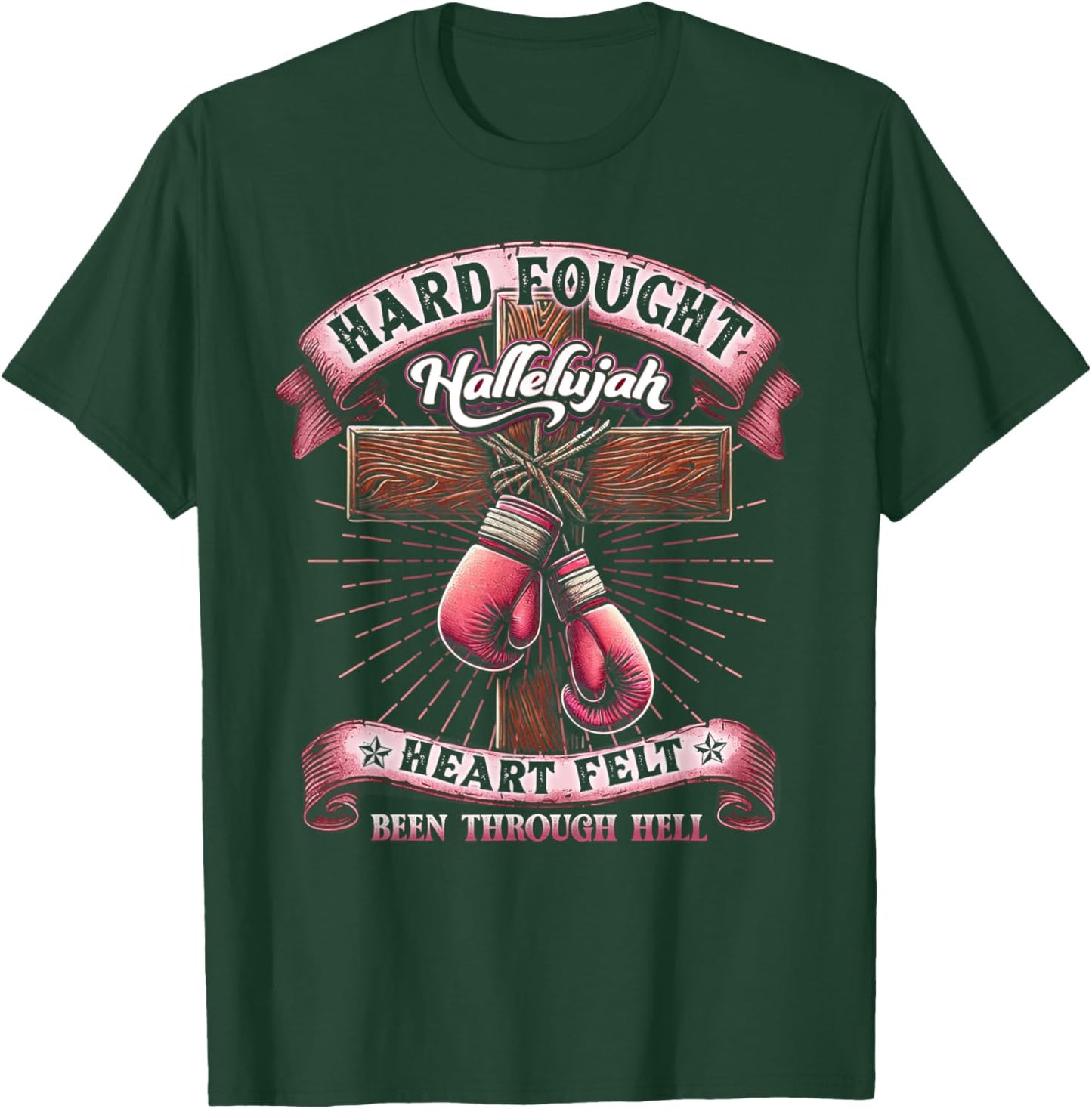 Hard Fought Heart Felt Bee Hallelujah Christian Boxing Faith T-Shirt - T-Shirt | Forest