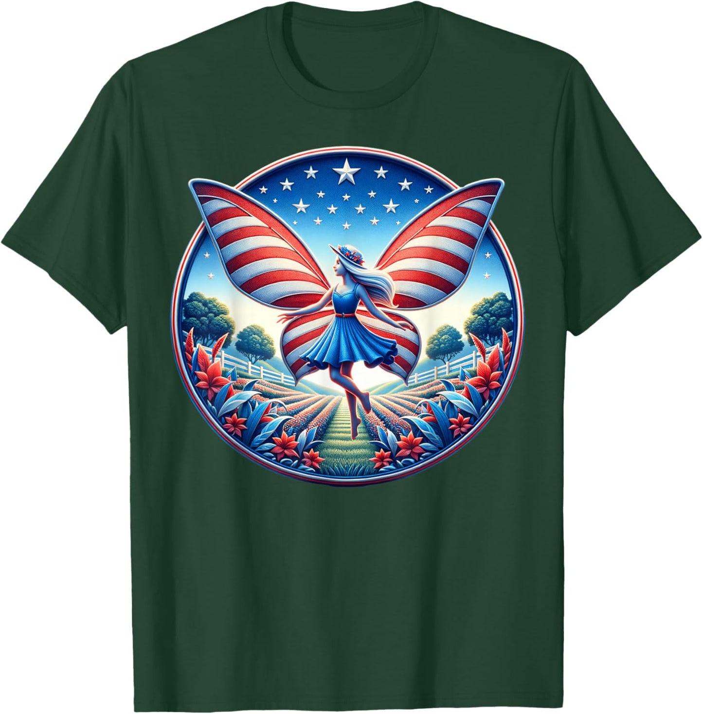 Girl With Butterfly Wings AmericanThemed Background For T-Shirt - T-Shirt | Forest