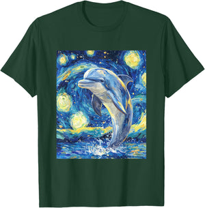 Cute Dolphin - Van Gogh Style - Starry Night Graphic T-Shirt - T-Shirt | Forest