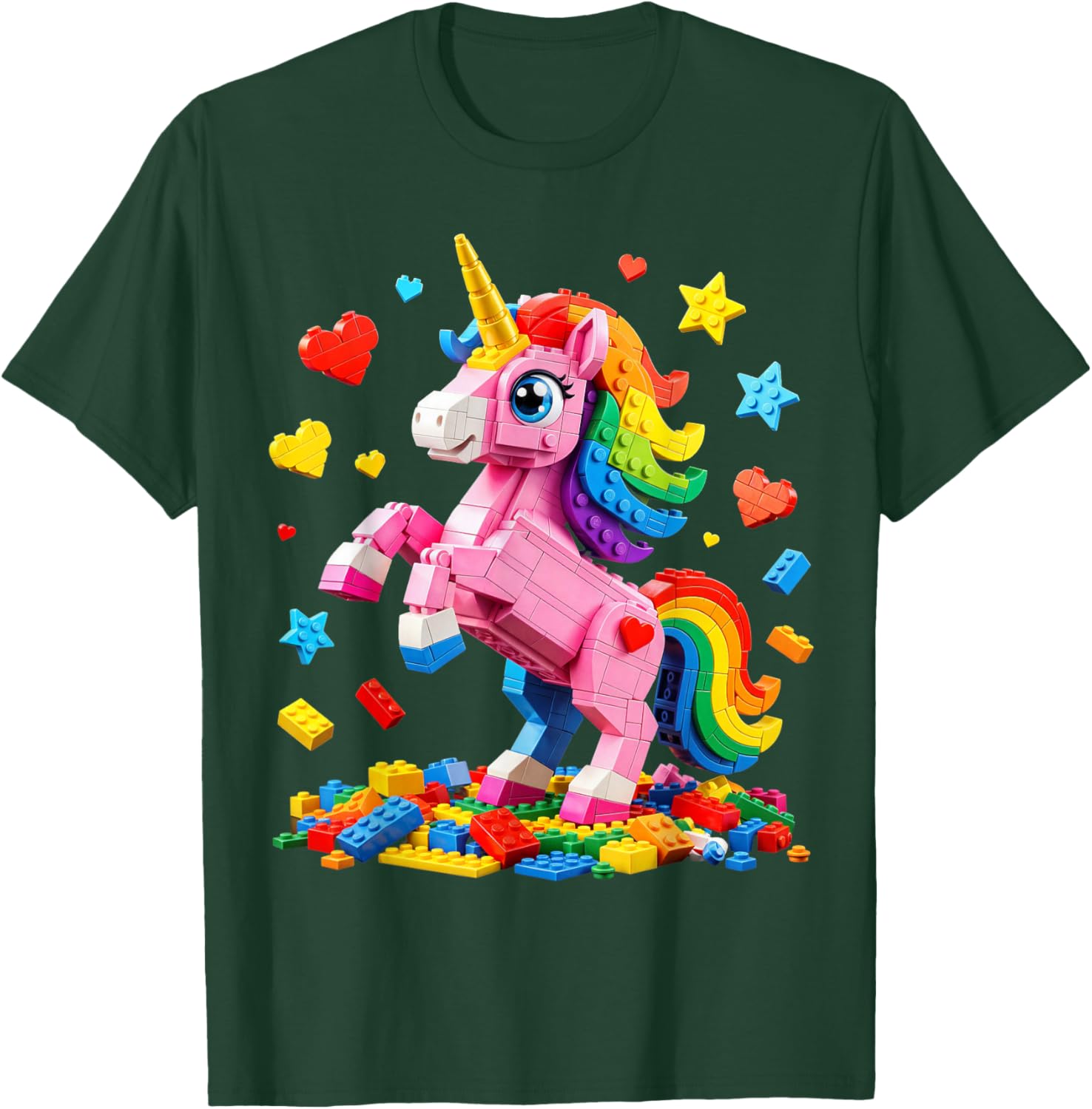 Unicorn Master Builder Girls Kids Building Bricks Blocks Toy T-Shirt - T-Shirt | Forest