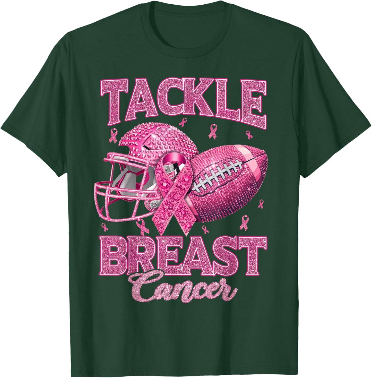Tackle Breast Cancer Awareness American Football Pink Ribbon T-Shirt - T-Shirt | Forest