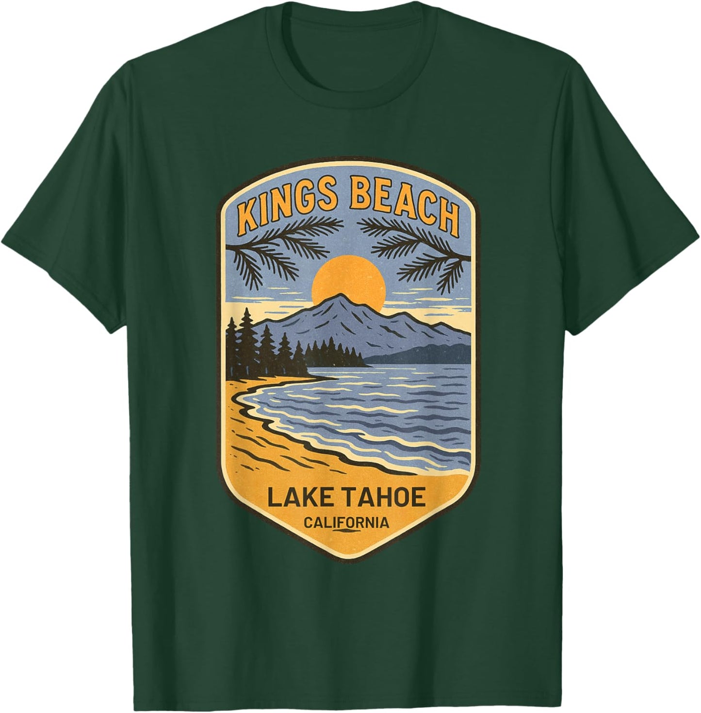 Kings Beach Lake Tahoe California Retro Vintage Art Souvenir T-Shirt - T-Shirt | Forest