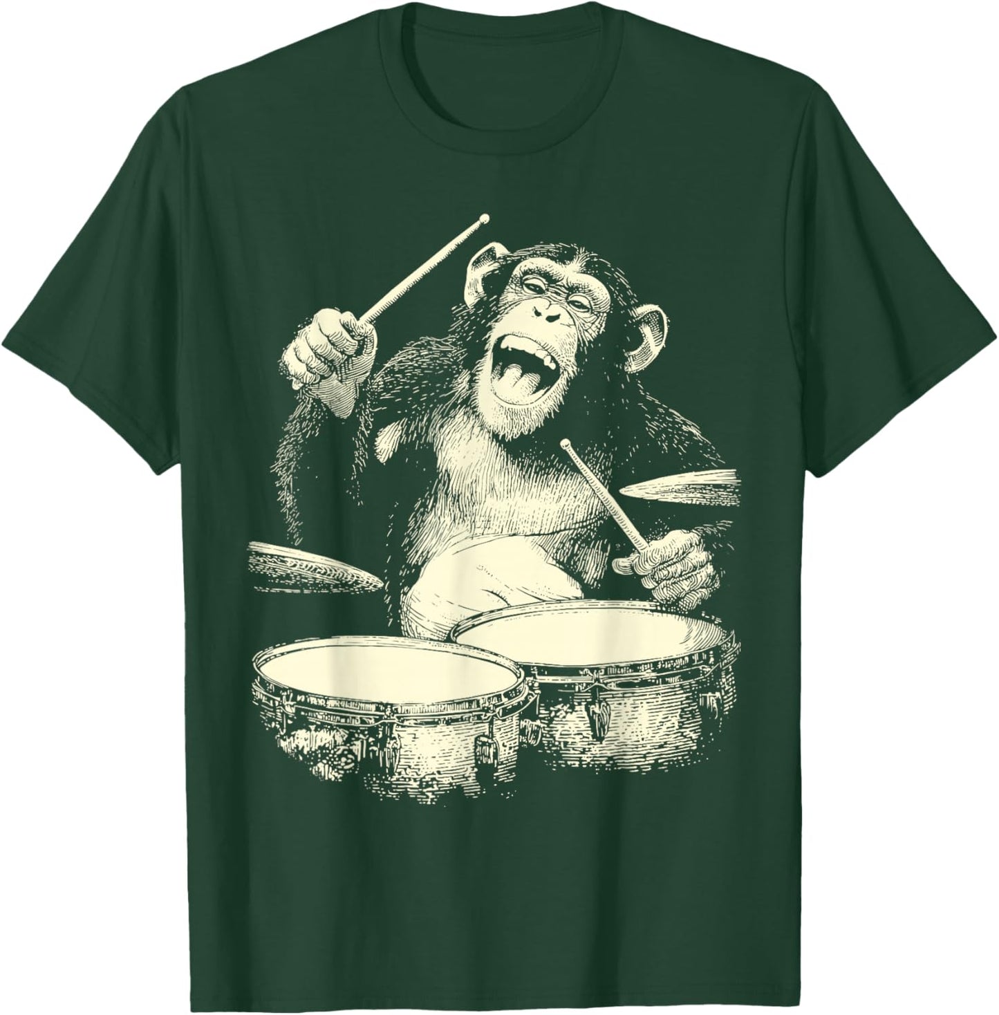 Chimpanzee Playing Drums Funny Animal Drummer Chimp Graphic T-Shirt - T-Shirt | Forest