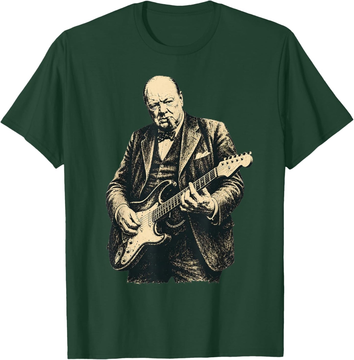 Winston Churchill Playing Guitar Rocker Cool Retro Vintage T-Shirt - T-Shirt | Forest