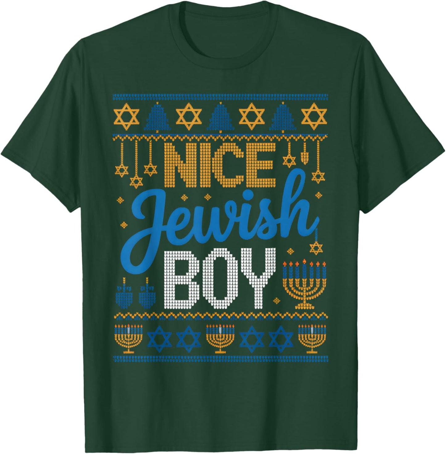 Nice Jewish Boy Hanukkah Menorah Dreidel Ugly Sweater T-Shirt - T-Shirt | Forest