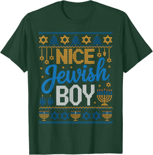 Nice Jewish Boy Hanukkah Menorah Dreidel Ugly Sweater T-Shirt - T-Shirt | Forest