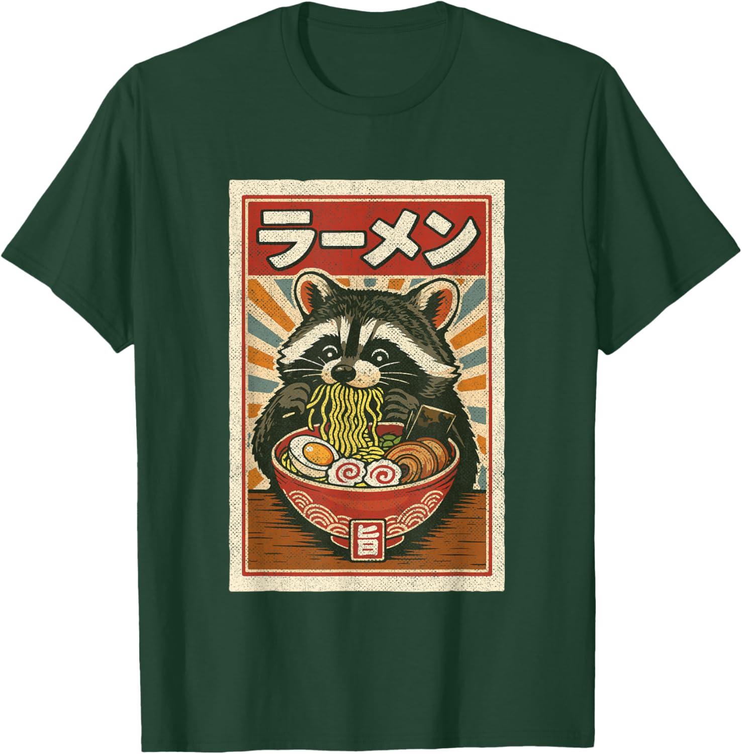 Japanese Noodles Kawaii Animal Anime Ramen Raccoon Graphic T-Shirt - T-Shirt | Forest