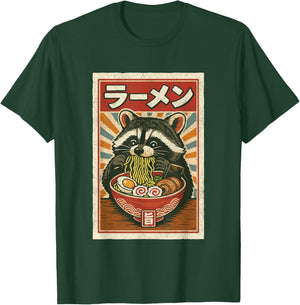 Japanese Noodles Kawaii Animal Anime Ramen Raccoon Graphic T-Shirt - T-Shirt | Forest