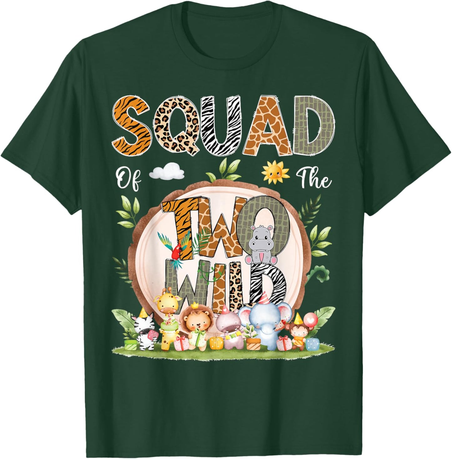 Squad Of The Two Wild Animal Safari 2Nd Birthday Party T-Shirt - T-Shirt | Forest