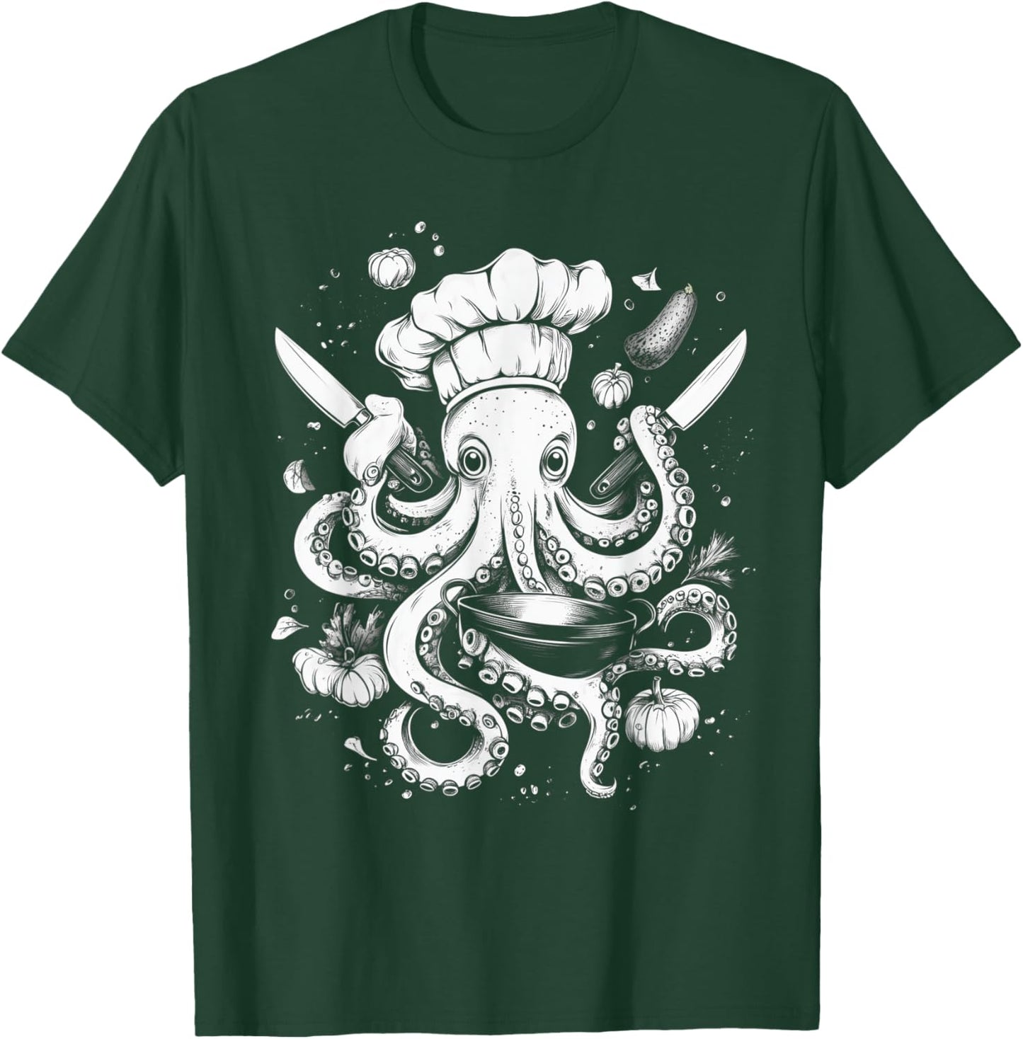 Chef Octopus Funny Cooking Kraken Sous Chef Cook T-Shirt - T-Shirt | Forest