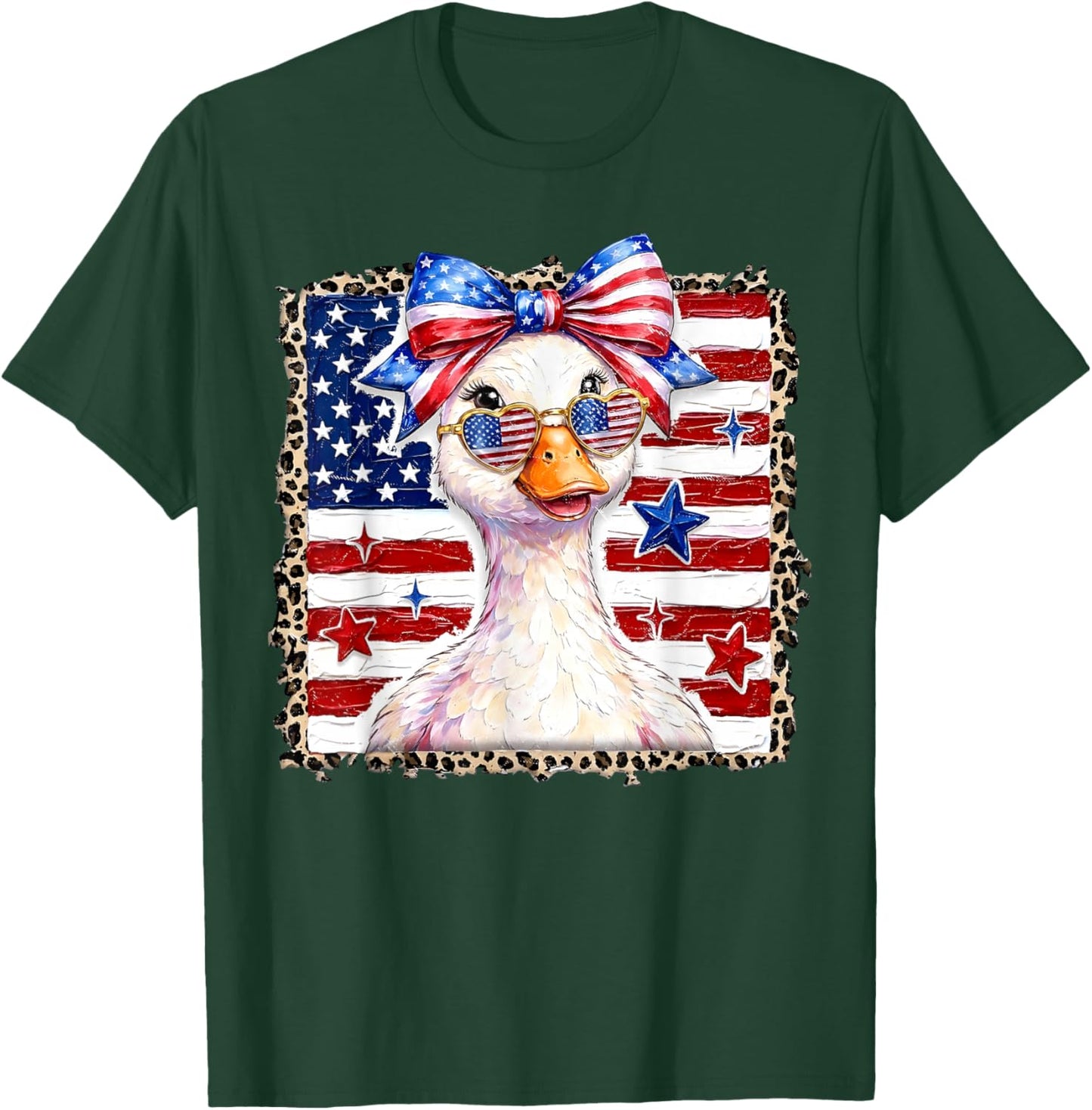 4th of July Patriotic Goose USA Bow Sunglasses Women Girl T-Shirt - T-Shirt | Forest